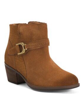CLARKS Suede Wide Neva Buckle Comfort Booties